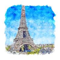 illustrazione disegnata a mano di schizzo dell'acquerello di parigi francia vettore