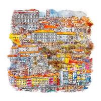 illustrazione disegnata a mano di schizzo dell'acquerello di porto portogallo vettore