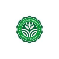design del logo dell'etichetta del ristorante vegetariano vettore