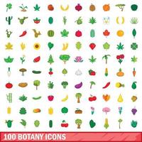100 set di icone di botanica, stile cartone animato vettore