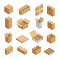 set di icone della scatola di imballaggio dei pacchi, stile isometrico vettore
