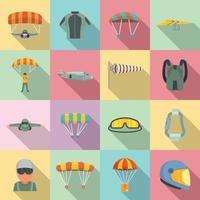 set di icone di paracadutismo, stile piatto vettore