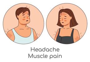 mal di testa, dolore muscolare sintomi della malattia persona che ha sintomi influenzali. illustrazione vettoriale per la salute