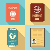 passaporto set di icone, stile piatto vettore