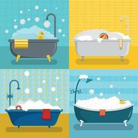 set di banner per doccia in schiuma per vasca da bagno, stile piatto vettore
