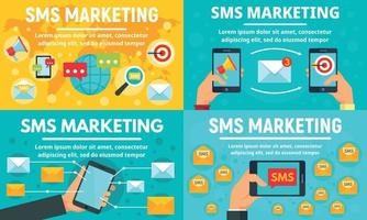 set di banner di marketing per sms aziendali, stile piatto vettore