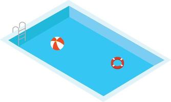 sfondo blu dell'acqua della piscina con anello e palla galleggianti. vettore