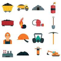 set di icone dell'industria del carbone, stile piatto vettore