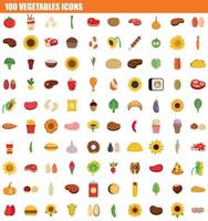 100 set di icone di verdure, stile piatto vettore