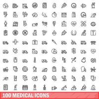 100 icone mediche impostate, stile contorno vettore