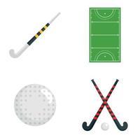 set di icone di hockey su prato, stile piatto vettore