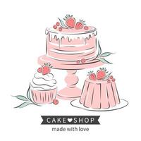 logo della pasticceria. torta, cupcake e frutti di bosco. illustrazione vettoriale