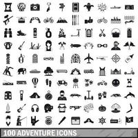 100 icone di avventura impostate, stile semplice vettore