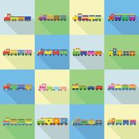 treno giocattolo bambini set di icone, stile piatto vettore