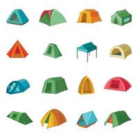set di icone di forme di tenda, stile cartone animato vettore
