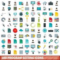 100 icone di impostazione del programma impostate, stile piatto vettore
