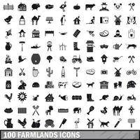100 set di icone di terreni agricoli, stile semplice vettore
