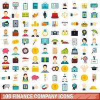 100 icone di società finanziarie impostate, stile piatto vettore