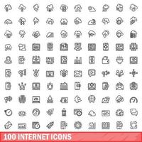 100 icone internet impostate, stile contorno vettore