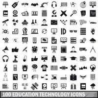 100 icone della tecnologia educativa impostate, stile semplice vettore