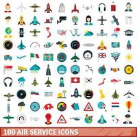 100 icone del servizio aereo impostate, stile piatto vettore
