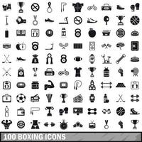 100 set di icone di boxe, stile semplice vettore