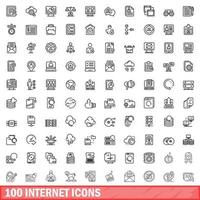 100 icone internet impostate, stile contorno vettore