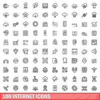 100 icone internet impostate, stile contorno vettore