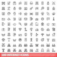 100 icone internet impostate, stile contorno vettore