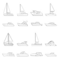 yacht icon set contorno vettore