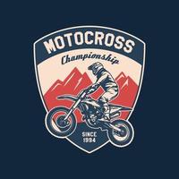 distintivo del logo del club di avventura di motocross disegnato a mano vettore