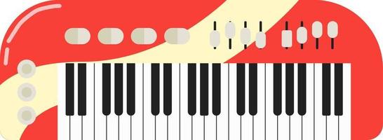 tastiera di pianoforte rossa. sintetizzatore musicale di cartoni animati. illustrazione vettoriale isolata su bianco.