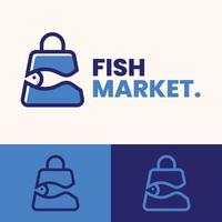 design semplice e minimalista del logo della borsa della spesa di pesce vettore