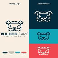 design semplice e minimalista del logo di gioco del gamepad del joystick del bulldog vettore