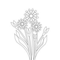 fiore di disegno della linea di contorno dell'elemento di disegno vettoriale di bouquet botanico monocromatico