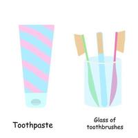 illustrazione degli elementi del bagno vetro con dentifricio e dentifricio. vettore del bagno
