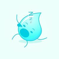 simpatico cartone animato d'acqua con l'espressione del sonno, sdraiarsi, chiudere gli occhi e aprire la bocca. adatto per emoticon, logo, mascotte e icona. blu e bianco vettore