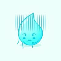 simpatico cartone animato d'acqua con un'espressione senza speranza e siediti. adatto per emoticon, logo, mascotte e icona. blu e bianco vettore