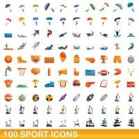 100 icone di sport impostate, stile cartone animato vettore