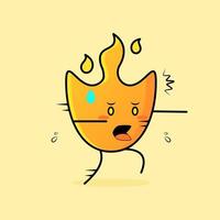simpatico cartone animato di fuoco con espressione spaventata e corsa. adatto per loghi, icone, simboli o mascotte vettore
