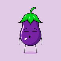 simpatico personaggio di melanzane con espressione piatta. verde e viola. adatto per emoticon, logo, mascotte vettore