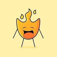 simpatico cartone animato di fuoco con espressione piangente e bocca aperta. adatto per loghi, icone, simboli o mascotte vettore