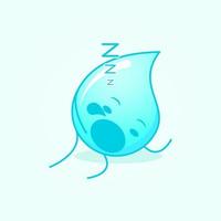 simpatico cartone animato d'acqua con l'espressione del sonno e la bocca aperta. adatto per emoticon, logo, mascotte e icona. blu e bianco vettore