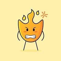 simpatico cartone animato di fuoco con espressione arrabbiata e denti che sorridono. adatto per loghi, icone, simboli o mascotte vettore