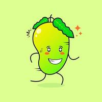simpatico personaggio di mango con espressione felice, occhi scintillanti, corsa e sorridente. verde e arancione. adatto per emoticon, logo, mascotte e icona vettore