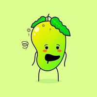 simpatico personaggio di mango con espressione ubriaca e bocca aperta. verde e arancione. adatto per emoticon, logo, mascotte e icona vettore