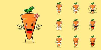 simpatico personaggio di carota con espressione arrabbiata. verde e arancione. adatto per emoticon, logo, mascotte vettore