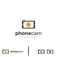elemento grafico del design del logo della fotocamera del telefono, icona del logo della fotocamera, obiettivo della fotocamera si combinano con il concetto del logo del telefono vettore