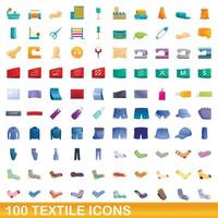 100 icone tessili impostate, stile cartone animato vettore