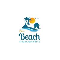illustrazione del design del logo della spiaggia del paesaggio, modello dell'icona del logo dell'oceano vettore
